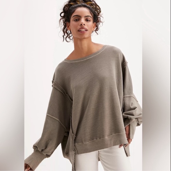 NEW Free People Camden Pullover Sweatshirt in Dolphin - Picture 1 of 7